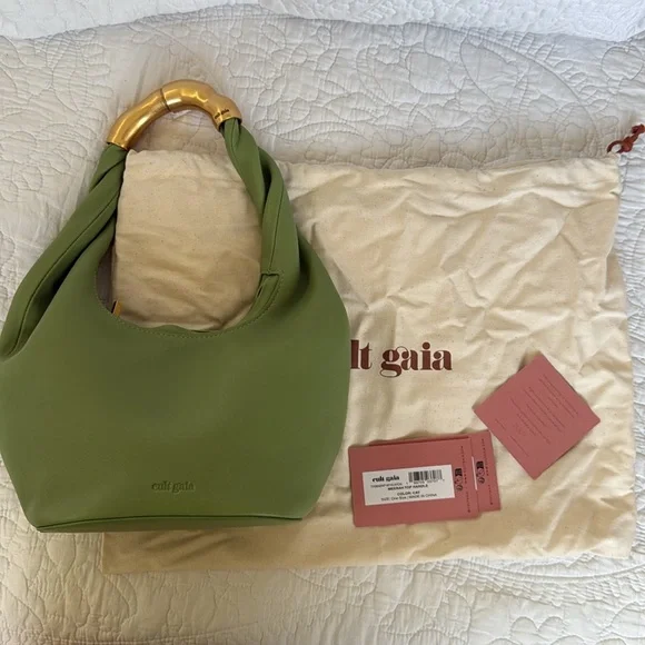 Cult Gaia Meerah Bag Calla Lily Green Gold Leather Mini Shoulder Handbag Top - Picture 3 of 14